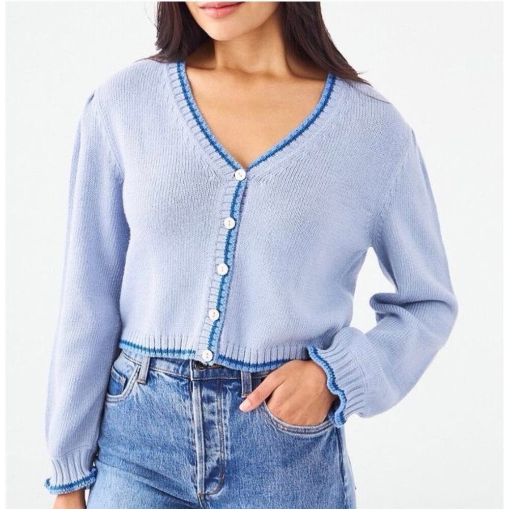 Roller Rabbit Lucien Blue Two-Tone Cardigan Cotton Women's XL